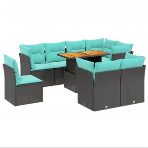 Set di divani da giardino in polyrattan nero da 9 pezzi con cuscini, eleganti mobili da esterno - Product Image 2