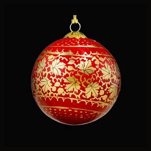 Boule de Noël suspendue en papier mâché du Cachemire, peinte à la main, motif floral, ornement de Noël rouge, ornement suspendu en papier mâché floral - Product Image 4