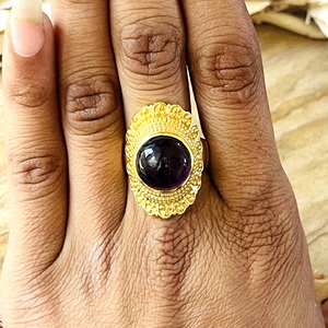 Hot Selling Brass <b>Rings</b> Boho Textured <b>Statement</b> Jewelry Boho Brass <b>Rings</b> Women 18k Gold Plated Amethyst Cocktail Wholesale/OEM - Product Image 6