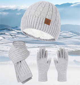 Conjunto de Gorro, Bufanda y Guantes de Invierno, Forrados de Felpa, 100% Algodón, Diseño de Leopardo, Lavados, 3 Piezas, Tejido, Personalizado OEM - Product Image 5
