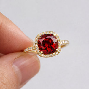 แหวนพลอยโกเมนสีแดงที่ไม่เหมือนใคร ชุบทอง 14k สำหรับผู้หญิง - Product Image 3