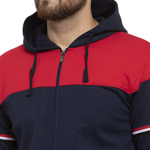 Men's Navy Red Color Block Hooded Tracksuit Full Zip Casual Sweatshirt <b>Pants</b> Set Breathable Polyester Autumn Wear - Product Image 6