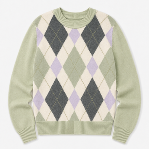 Cárdigan de Punto Argyle Vintage para Mujer, Cuello en V, Manga Larga, Suave, Informal, con Logotipo Frontal, Otoño Invierno, OEM ODM - Product Image 3
