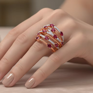 Exquisito Anillo de Varias Hileras con Cristales en Oro Rosa, Joyería para Regalo de Aniversario - Product Image 2