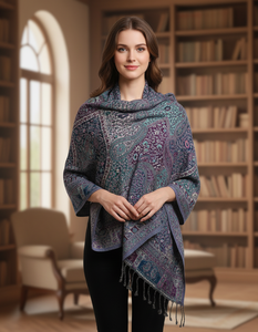 Chal Largo Floral Reversible de Pashmina de Lana Pura para Mujer - Ligero y Transpirable para Uso en Todas las Estaciones - Product Image 6