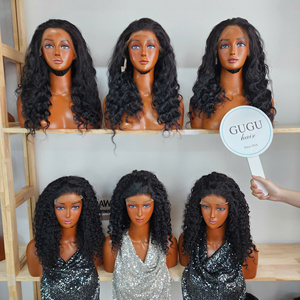 Virgin Vietnamese Curly/Wavy Human Hair full lace <b>Wig</b> Natural Black Auburn <b>Brown</b> Transparent HD Lace Glueless Double Drawn - Product Image 1