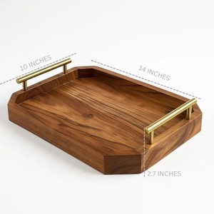 ถาดเสิร์ฟทรงแปดเหลี่ยมไม้มะม่วงพร้อมหูจับทองเหลือง |   ถาดไม้ขายส่ง - Product Image 3