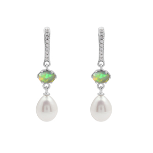 Opal & Freshwater Pearl Gemstone Fine Jewelry <b>Set</b> S925 Sterling <b>Silver</b> Necklace Earrings <b>Ring</b> Classic Style Women's Fine Jewelry - Product Image 4