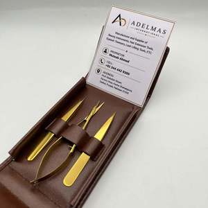 Pince à épiler biseautée en acier inoxydable plaqué or avec ciseaux à ressort de précision, étui en cuir marron, logo personnalisé - Product Image 3
