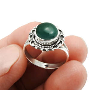 Handmade 925 Sterling <b>Silver</b> Gemstone <b>Ring</b> Featuring Brilliant Round Cut Green Onyx Gemstone <b>Ring</b> Bezel <b>Set</b> Boho Jewelry - Product Image 2