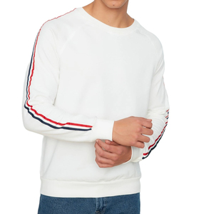 Sudadera Blanca de Cuello Redondo para Hombre, Manga Raglán, Lateral a Rayas, Corte Regular, Tejido de Algodón, Informal, para Otoño, Transpirable - Product Image 6