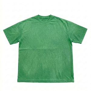 Camiseta de Algodón Verde Sólido para Hombre, Corte Regular, Manga Corta, Cuello Redondo, Informal, Tejido de Punto Liso Teñido, Secado Rápido, 230g - Product Image 1