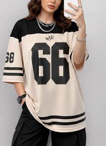 Camiseta de algodón extragrande para mujer con estampado del número 66, manga corta, corte holgado, cuello redondo, informal, para todas las estaciones - Product Image 3