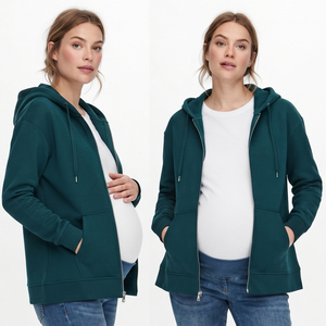 Chaqueta de maternidad con cremallera para mujer, chaqueta polar con capucha y cremallera para invierno, chaqueta de maternidad extragrande para embarazo y lactancia para mujer - Product Image 6