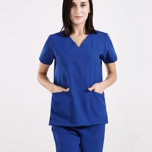 High Quality 100% Cotton Jersey V-neck Hospital Modest Medical <b>Doctor</b> Scrub Uniform <b>Sets</b> Nursing Scrubs Soft - Product Image 2