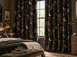 Paneles de Cortina Opacos Vintage con Estampado de Cuervo y Luna para Sala de Estar y Dormitorio - Product Image 3