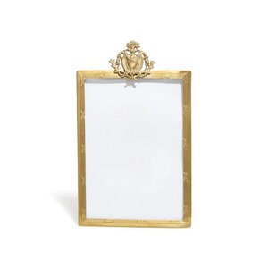 Rectangular Brass Mirror <b>Frame</b> With <b>Ornate</b> Top Design Wall Mount Vertical Metal <b>Frame</b> - Product Image 1
