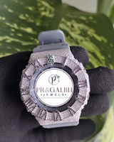 Pragalbh Jewels Maßgefertigte Diamantbesetzte Uhr mit Mikro-Pavé-Moissanit Luxuriöse Edelstahl-Quarzuhr für Herren und Damen