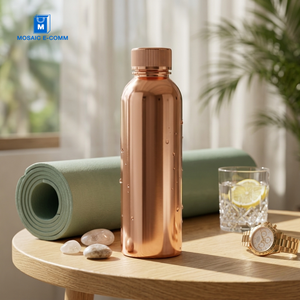 Botella de Agua de Cobre Ecológica Mosaic E-Comm, Diseño Moderno con Anillo, a Prueba de Fugas, Ayurvédica, para Beber, Uso en Cocina e Interiores, Hecha en India - Product Image 4