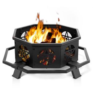 Moderno Braciere Portatile da Esterno da 43 Pollici in Acciaio Corten e Acciaio Inossidabile per Campeggio, Cucina, Arredamento, Feste e Riscaldamento - Product Image 1