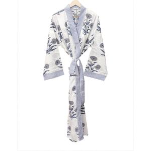 Bata Larga de Algodón 100% para Mujer con Bordado Floral, Cuello en V, Manga Larga, Estilo Clásico, Cierre con Cinturón, Suave, Transpirable y de Secado Rápido - Product Image 4