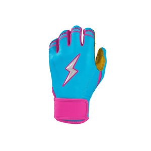 Blue Leather Batting Gloves with Lightning <b>Bolt</b> Design High Quality Ambidextrous <b>Hook</b> and Loop Closure Unisex Adult Training Use - Product Image 3