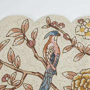 Camino de Mesa Tradicional Chino de Poliéster Bordado con Cuentas, Diseño de Aves y Flores, Duradero para Decoración del Hogar - Product Image 3