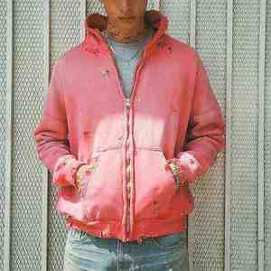 Custom 500 Gsm Heavyweight Oversized Blank Acid Wash Vintage Ripped Hole Distressed Zip Up Hoodie <b>Men</b> Pink Faded Sweatshirt OEM - Product Image 6