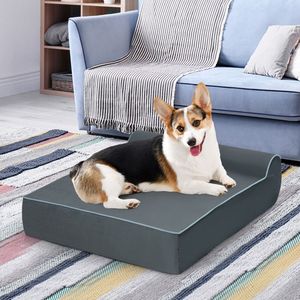 Lit orthopédique pour chien gris avec appui-tête confortable et housse amovible facile à laver pour les propriétaires d'animaux - Product Image 3