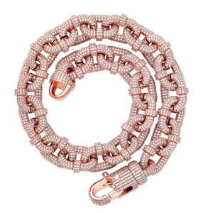 Chaîne cubaine Miami unisexe en argent sterling 925 plaqué or rose avec moissanite, style hip-hop de luxe - Product Image 4