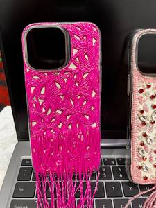 Funda Rectangular para Teléfono Móvil Hecha a Mano con Bordado de Resina y Borla Rosa de Moda para Mujer - Product Image 6