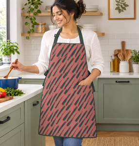 Delantal Moderno Estampado 100% Algodón, Color Rojo Óxido y Negro, Patrón Diagonal, Lavable, Sostenible, Anti-Desgaste, para Uso en Cocina, Hoteles y Restaurantes - Product Image 1