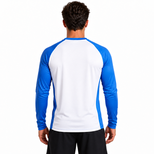 Camisa de Pesca de Manga Larga para Hombre, Azul y Blanco, Bloques de Color, 100% Poliéster, UPF 50, Secado Rápido, Estilo Pullover - Product Image 4