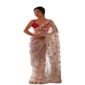 Sari Indio de Alta Calidad con Banda, Forro de Algodón, Diseño Vintage de Moda, Antiestático, Diseño de Ilusión, para Bodas de Invierno, Fiestas, al por Mayor - Product Image 1