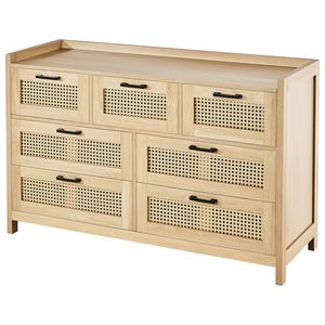 Cassettiera Moderna in Stile Fattoria con 7 Cassetti in Rattan e Luce LED, Mobile in Legno Boho Chic per Organizzare e Conservare Vestiti - Product Image 1