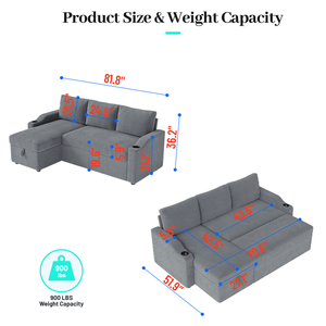 Sofá Cama Seccional en Forma de L, Moderno y Convertible, de Pana, con Almacenamiento, Portavasos y Reposabrazos para Sala de Estar - Product Image 4