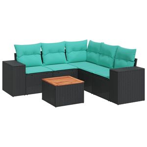 Conjunto de Sofás para Patio de 6 Piezas, Ratán Sintético Negro con Cojines, Solución de Almacenamiento para Exteriores, Forma Rectangular, Tipo de Pie - Product Image 4