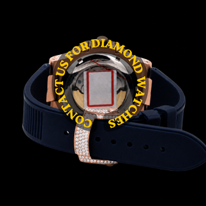 Montre au design attrayant avec boîtier carré, sertissage clos, diamant Moissanite, date automatique et cadran chronographe, bracelet en caoutchouc noir - Product Image 4