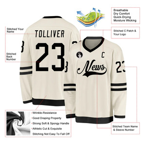 Custom Men's <b>White</b> Ice Hockey Jersey V-Neck Full Sleeve Breathable Polyester Custom Name Number Front Print - Product Image 2