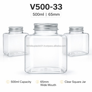 500ml V500-33 Square Transparent Jar with <b>Aluminum</b> Cap Eco-Friendly and Customizable for Candles - Product Image 5