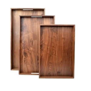 Modern Living Room <b>Walnut</b> Wooden Rectangular Tray <b>Coffee</b> <b>Table</b> & Ottoman Organizer - Product Image 5