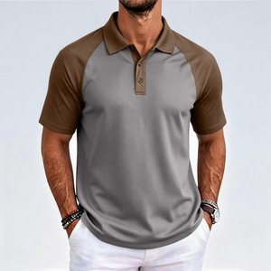 <b>Polo</b> <b>Shirts</b> For <b>Men</b> Raglan <b>Sleeve</b> Turn-Down Collar Color Block Wrinkle-Resistant for Summer Breathable Cotton/Poly Blend 220 GSM - Product Image 4