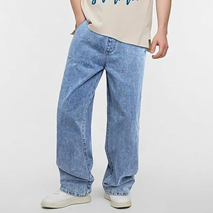 Vaqueros de mezclilla para hombre, lavados a la piedra, de pierna ancha, corte holgado, talla grande, cintura media, estilo casual urbano, 100% algodón - Product Image 1
