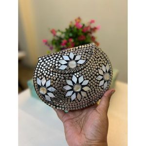 Luxury Antique <b>Silver</b> Finish Evening <b>Clutch</b> for Women Crystal Fashion Accessories - Product Image 6