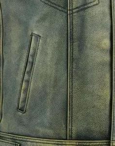 Chaleco de Motociclista Verde Desgastado de Primera Calidad al por Mayor para Hombre, Chaleco de Cuero Vintage sin Mangas Estilo Motociclista - Product Image 3