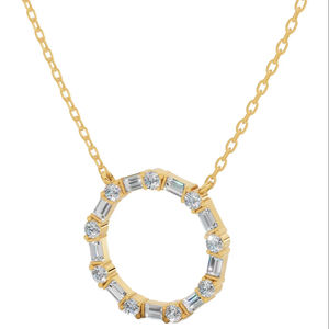 Collar con Colgante Circular Unity, Diamantes Cultivados en Laboratorio con Corte Baguette y Redondo, Oro 14K, Incoloro, VVS, Minimalista, con Cadena de Cable - Product Image 1