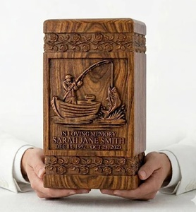 Fishing man custom Wooden Urn for <b>Ashes</b> – Human Cremation Urn – Pet Urn for <b>Dogs</b> or Cat – Memorial Keepsake <b>Box</b> - Product Image 1