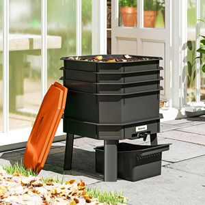 Composter per vermi a 4 scomparti per interni ed esterni, capacità 7,4 galloni, per il riciclo dei rifiuti alimentari, colore arancione, aeratore per compost. - Product Image 2