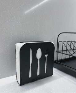 Modern Rectangle Napkin Holder With Knife Spoon Fork Cutouts Black Nonwoven Felt <b>Table</b> Decoration Absorbent Kitchen Accessory - Product Image 1