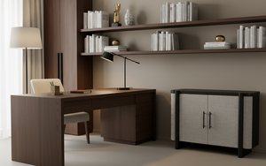 Aparador Moderno de 2 Puertas de Roble Macizo, Resistente al Agua, Ecológico, Diseño Multifuncional, Madera Natural, Tela Gris - Product Image 3